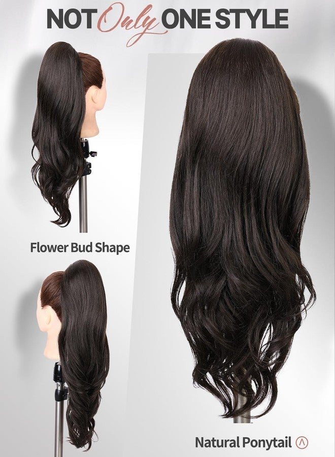 WIGER 26 Inch Dark Brown Drawstring Ponytail Extension for Women Long Wavy Layered Synthetic Stand Up High Pony Tails Hair Extensions for Christmas Daily Use - Image 5